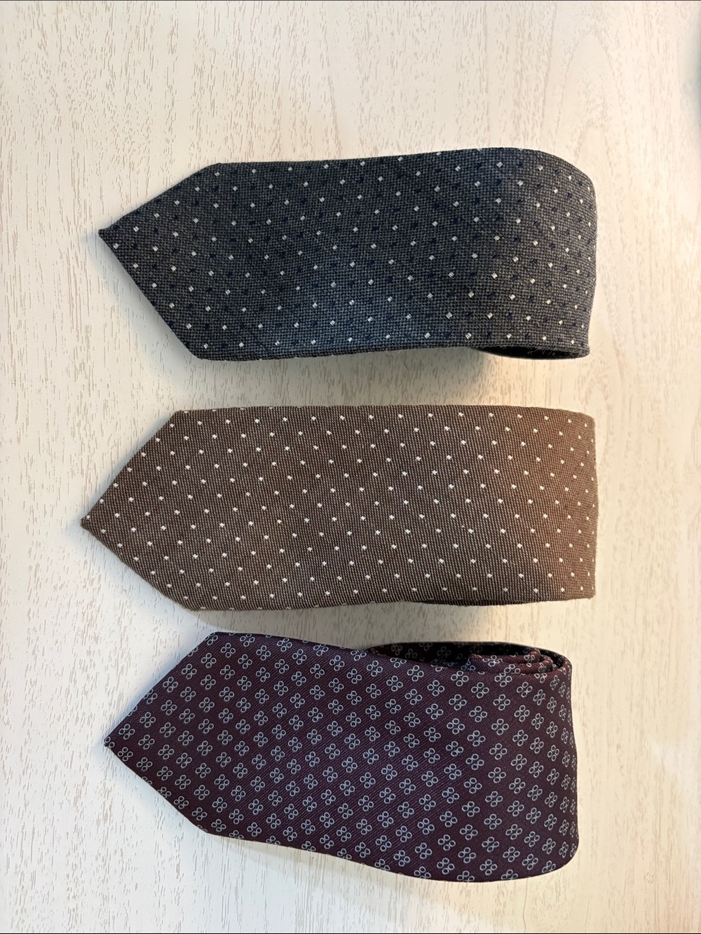 Mango Three-Pack Men's Ties in Charcoal, Brown, and Burgundy